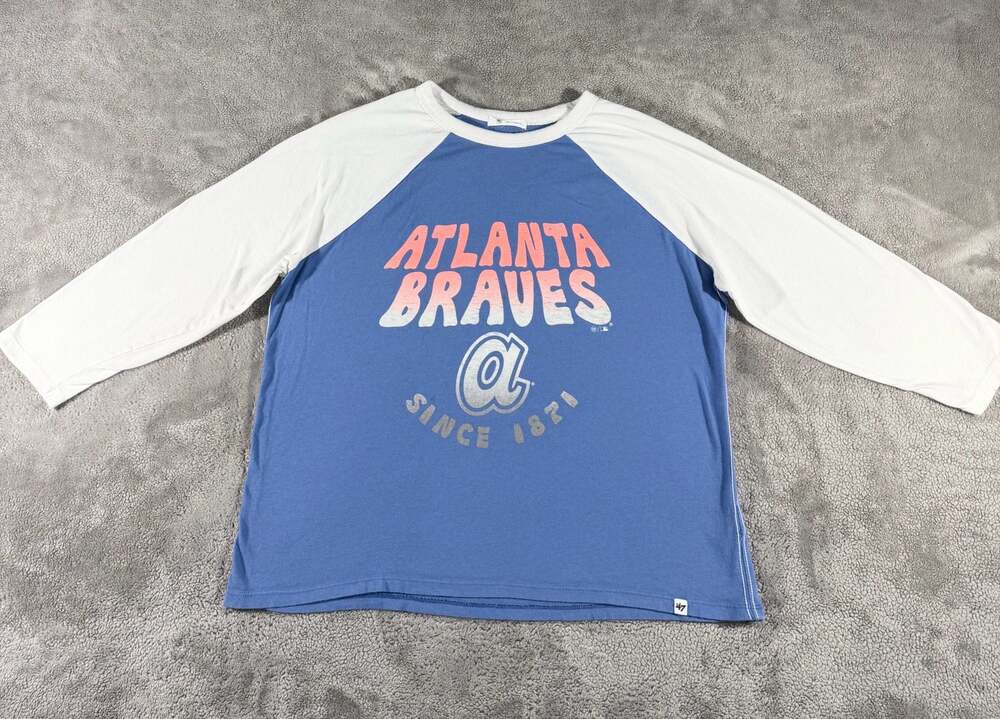 '47 Atlanta Braves Retro Logo Raglan Long Sleeve T-Shirt Size Large